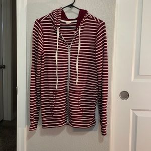 Zip Up Jacket red and white striped. Women’s size Medium